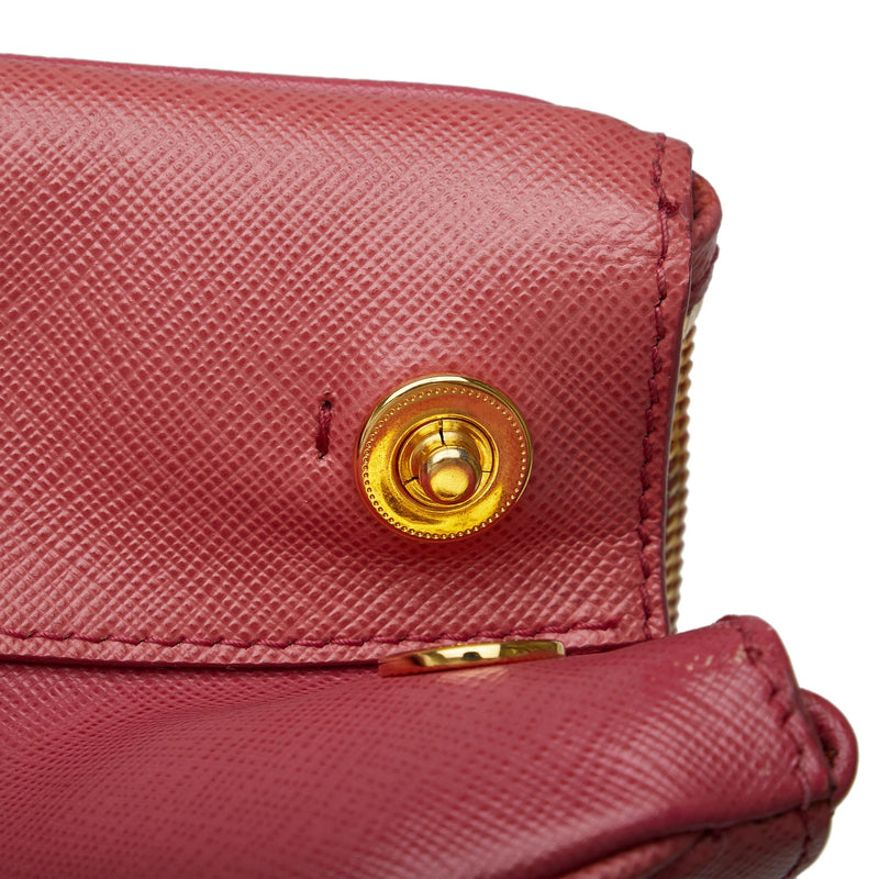 PRADA Mini Chain Wallet Double Zip Shoulder Bag Crossbody Red Saffiano  Leather