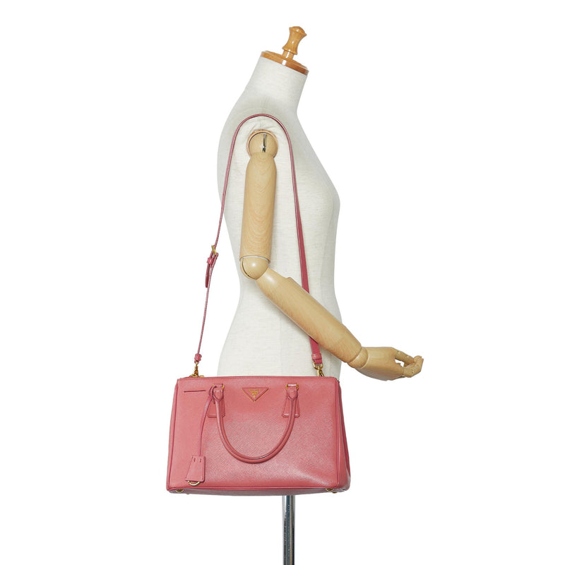 Prada Pink Saffiano Lux Leather Small Double Zip Tote