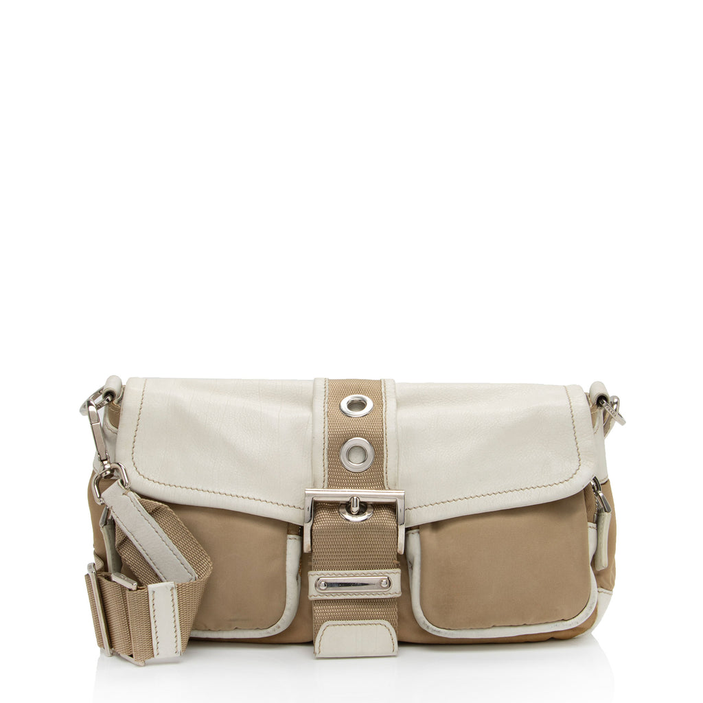 Prada Tessuto Vitello Buckle Flap Bag (SHF-8sD7HX)