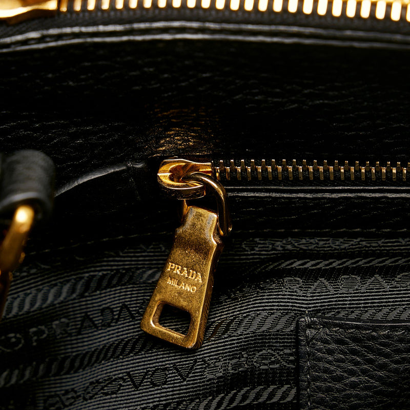 PRADA Vitello Daino Double Zip Crossbody Bag Black 1292488