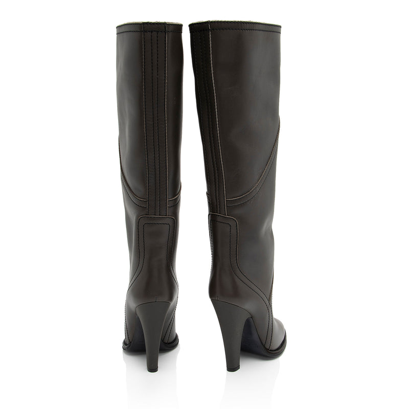 Saint Laurent Aragona Leather Kensington Knee High Boots - Size 7.5 / 37.5 (SHF-hrNJAG)