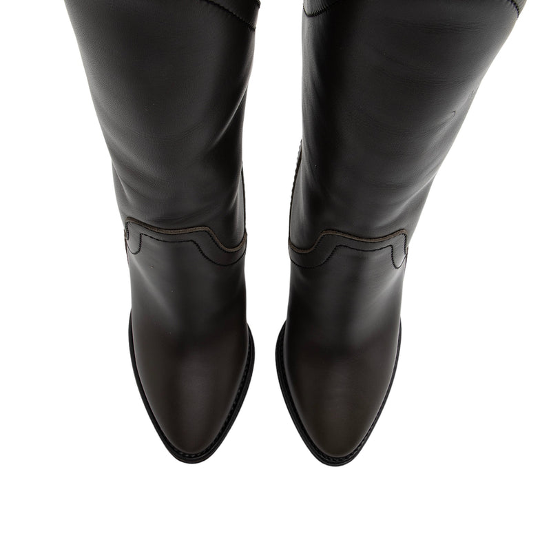 Saint Laurent Aragona Leather Kensington Knee High Boots - Size 7.5 / 37.5 (SHF-hrNJAG)