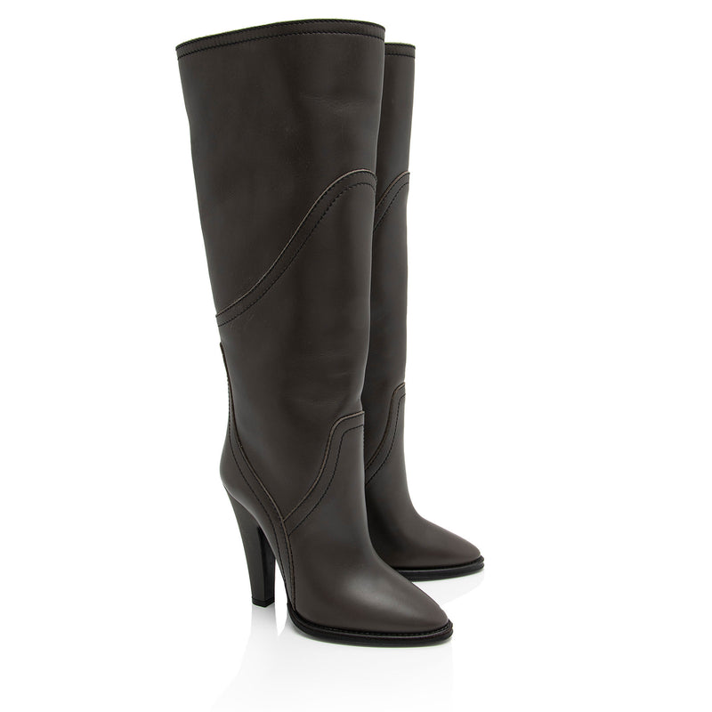 Saint Laurent Aragona Leather Kensington Knee High Boots - Size 7.5 / 37.5 (SHF-hrNJAG)