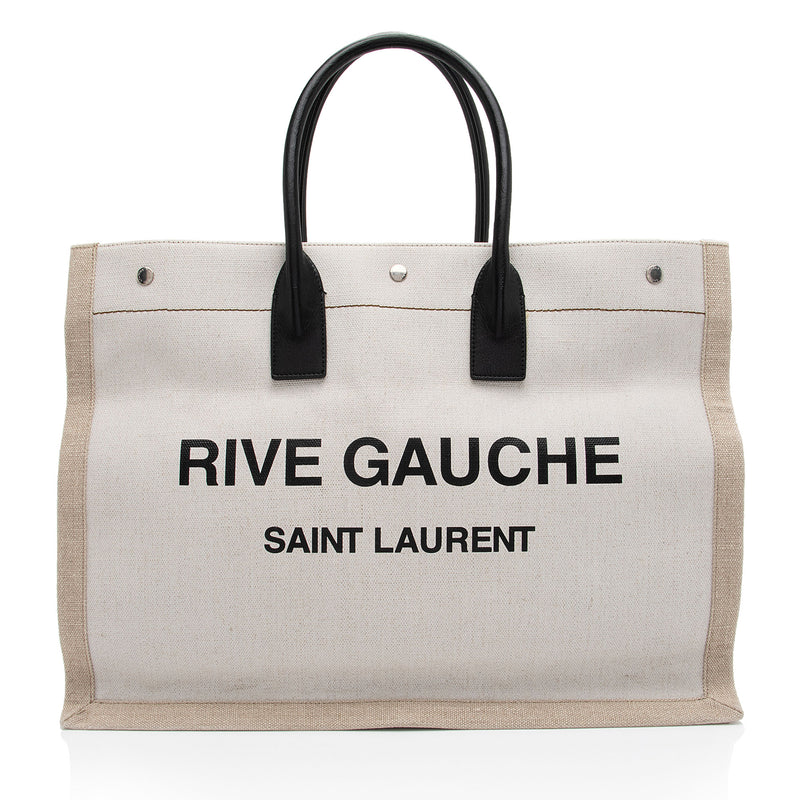 Saint Laurent Canvas Calfskin Rive Gauche Large Tote (SHF-zNZTfi)