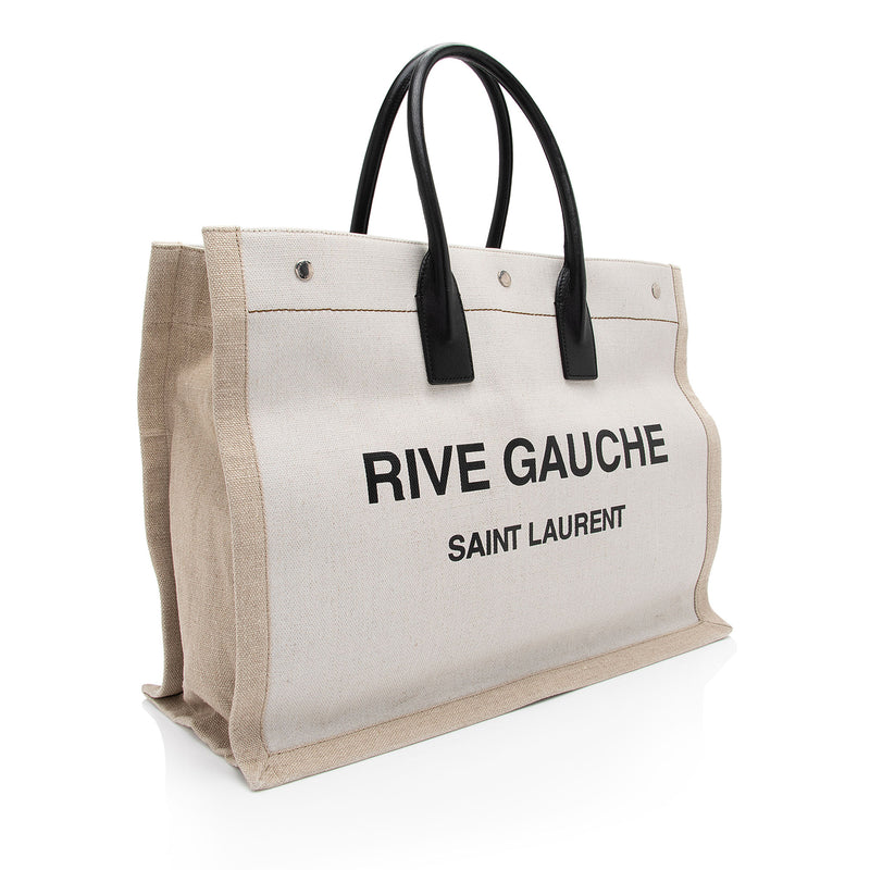 Saint Laurent Canvas Calfskin Rive Gauche Large Tote (SHF-zNZTfi)