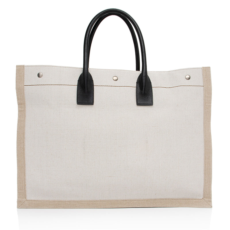 Saint Laurent Canvas Calfskin Rive Gauche Large Tote (SHF-3A04Tk)