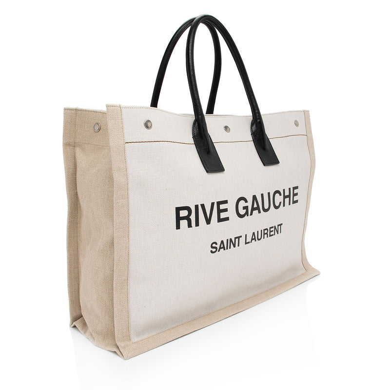 Saint Laurent Canvas Calfskin Rive Gauche Large Tote (SHF-3A04Tk)