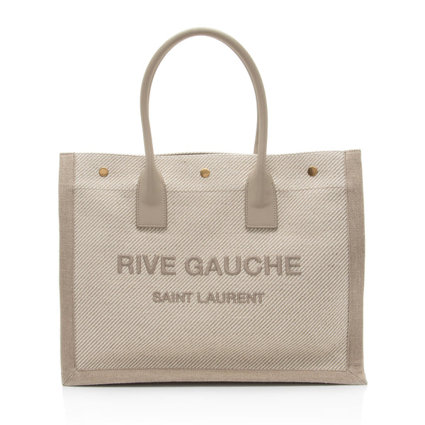 Saint Laurent Canvas Calfskin Rive Gauche Small Tote (SHF-UbHsVK)