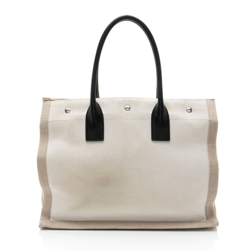 Saint Laurent Canvas Calfskin Rive Gauche Small Tote (SHF-t16W4D)