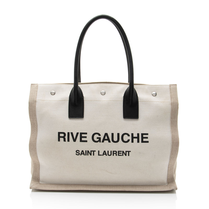 Saint Laurent Canvas Calfskin Rive Gauche Small Tote (SHF-t16W4D)