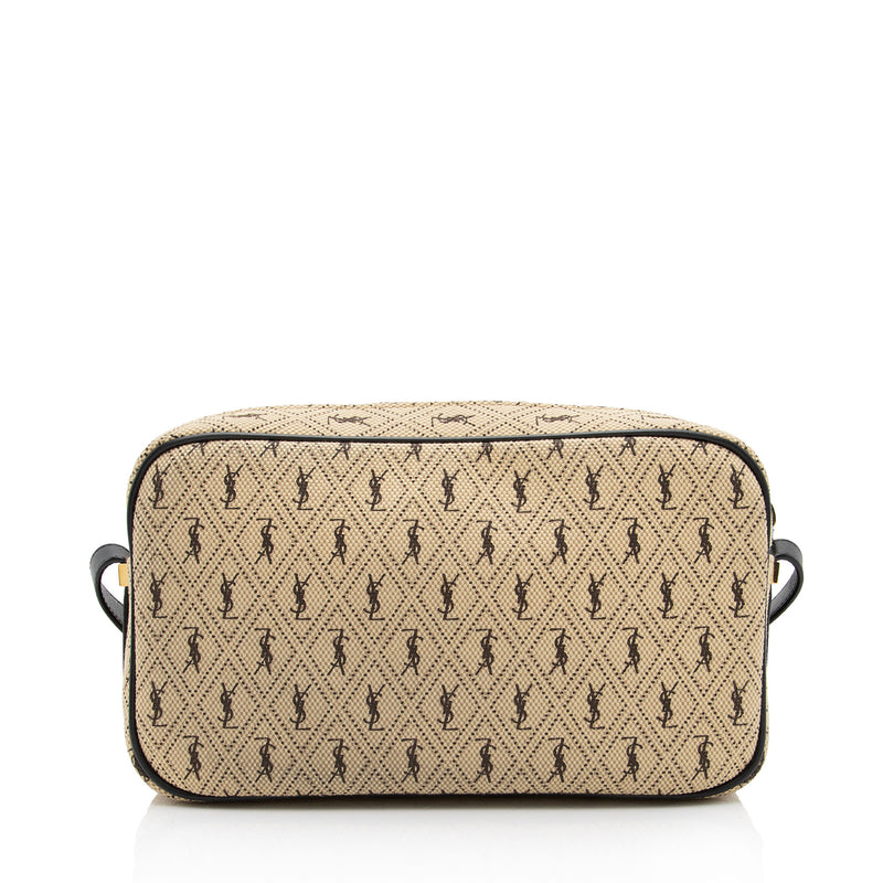 Shop Saint Laurent LE MONOGRAMME CAMERA BAG IN CANVAS AND SMOOTH