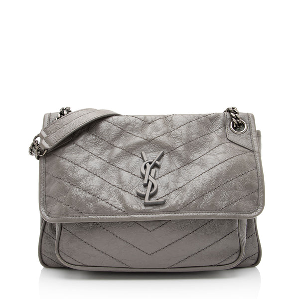 Saint Laurent Crinkled Calfskin Monogram Niki Medium Shoulder Bag (SHF-Ozz7lD)