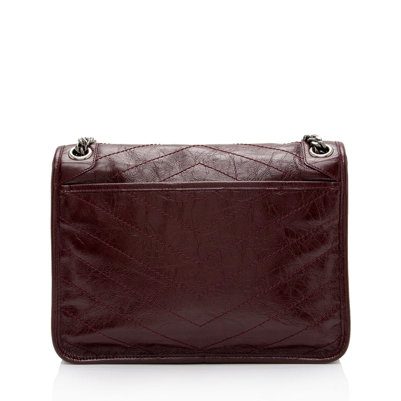Saint Laurent Niki Medium Model Shoulder Bag in Burgundy Leather