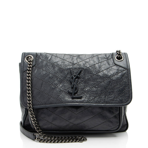 Saint Laurent Crinkled Calfskin Monogram Niki Medium Shoulder Bag (SHF-NH7fO1)