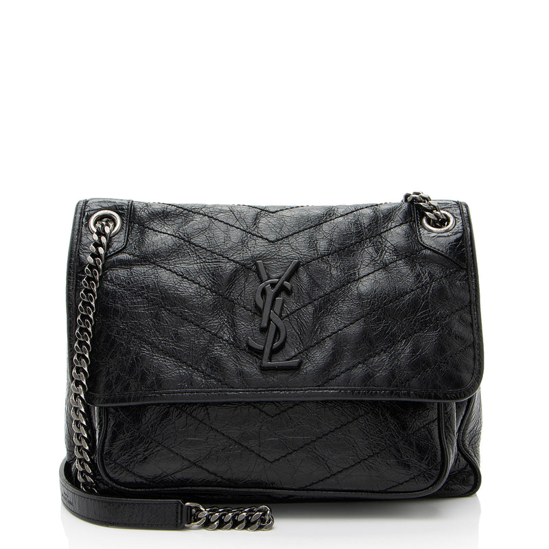 Saint Laurent Crinkled Calfskin Monogram Niki Medium Shoulder Bag (SHF-GOzKUg)