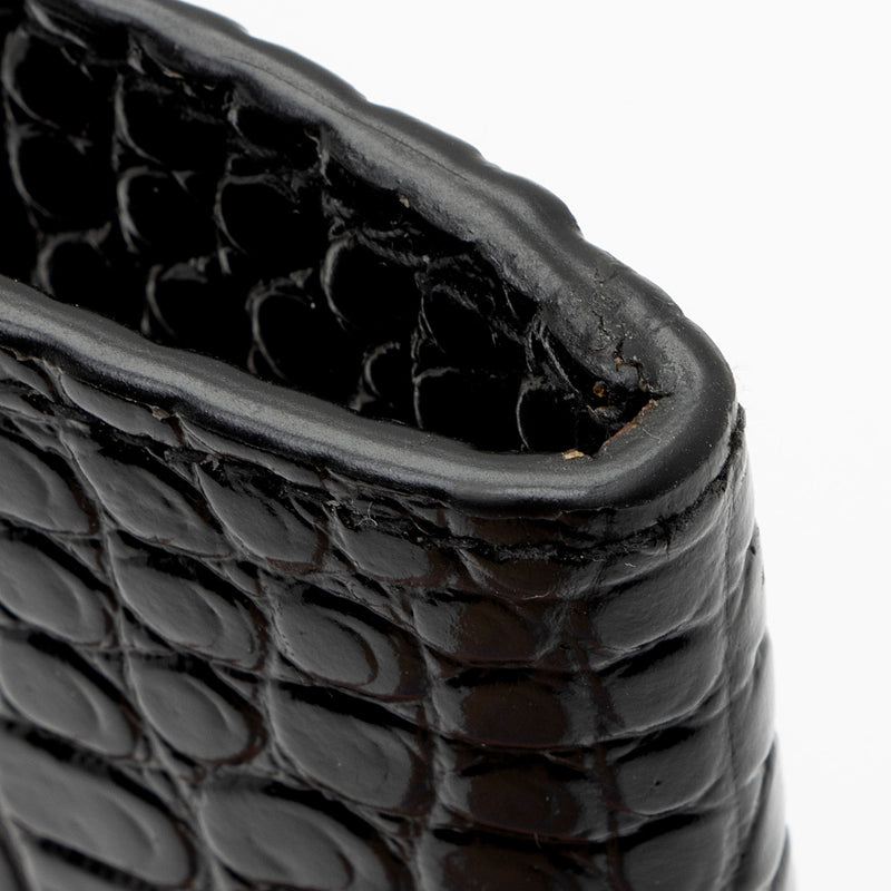 Saint Laurent Burgundy Croc Embossed Leather Monogram Clutch at 1stDibs