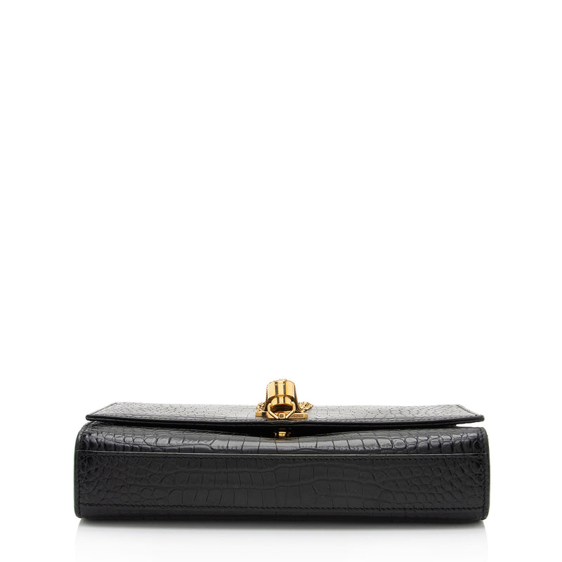 Saint Laurent Croc Embossed Leather Monogram Kate Tassel Medium Shoulder Bag (SHF-XGojHb)