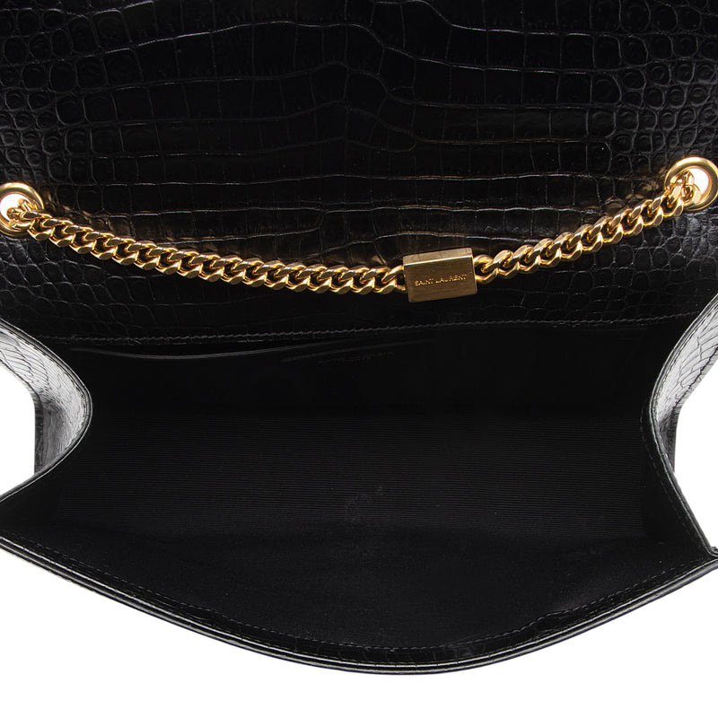 Saint Laurent Croc Embossed Leather Monogram Kate Tassel Medium Shoulder Bag (SHF-XGojHb)