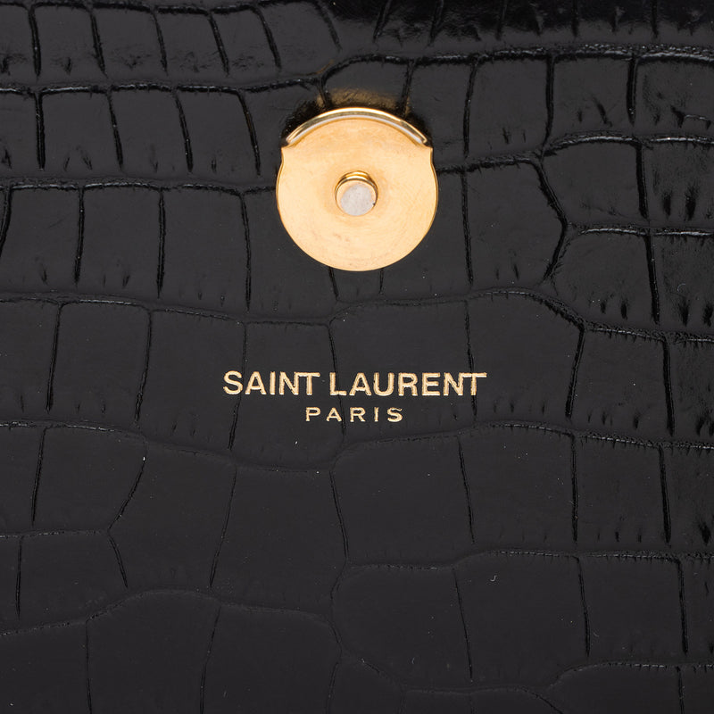 Saint Laurent Croc Embossed Leather Monogram Kate Tassel Medium Shoulder Bag (SHF-XGojHb)