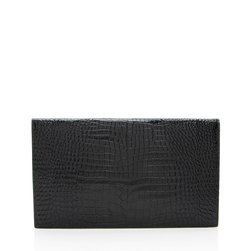 Saint Laurent Croc Embossed Leather Monogram Uptown Clutch (SHF-WiMoG6)