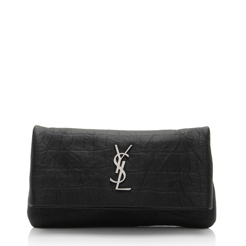 Saint Laurent Croc Embossed Leather West Hollywood Fold Over Clutch (SHF-Q0UWUS)