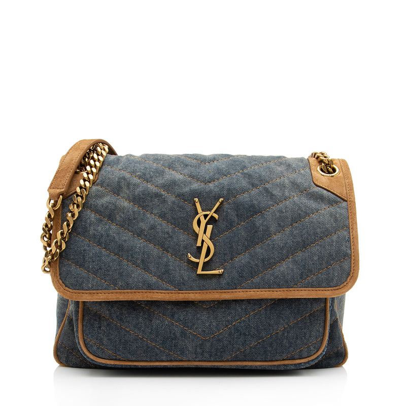 Louis Vuitton Denim Monogram Leather Gold Chain Crossbody Flap Shoulder Bag