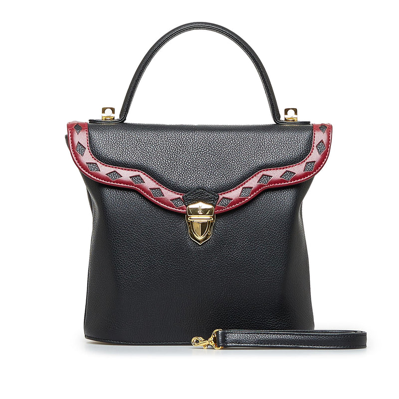 Yves Saint Laurent Ysl Crossbody Shoulder Bag Women's Diamond Cut Brand  Logo Leather Gold Hardware Black/Red