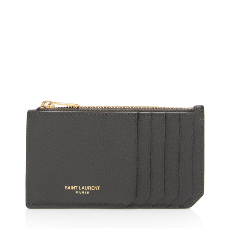 SAINT LAURENT Grained Calfskin 5 Fragments Zip Pouch Card Holder