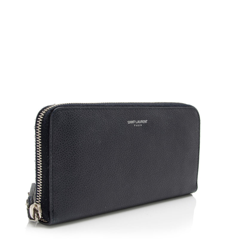 Saint Laurent Zip Around Wallet in Grain de Poudre Embossed Leather