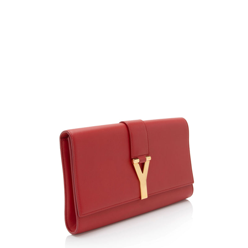 Saint Laurent Leather Classic Y Clutch (SHF-E6FRGS)