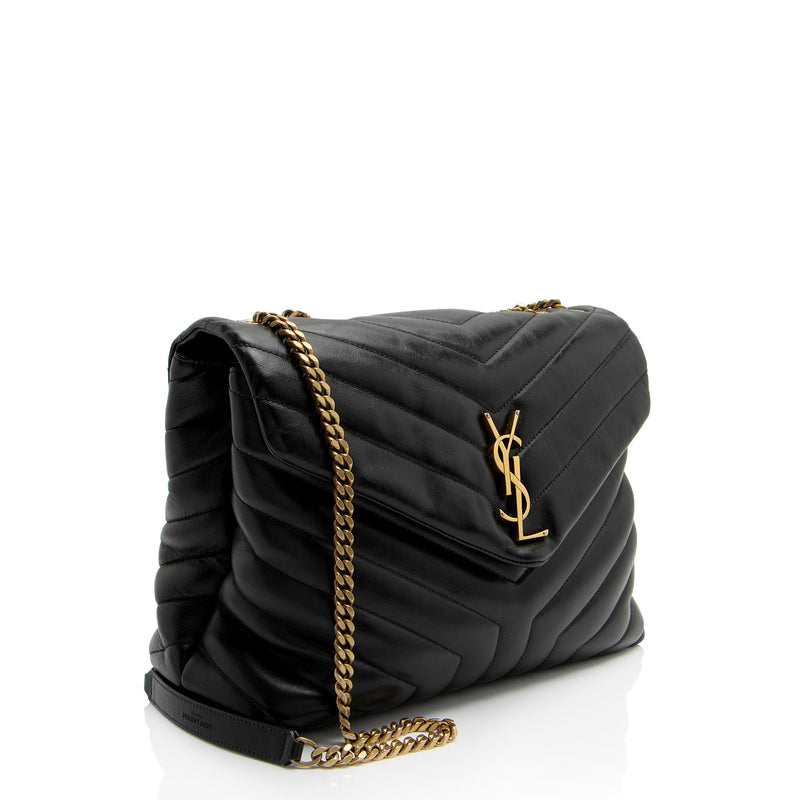 Saint Laurent Matelasse Calfskin Monogram LouLou Chain Medium Shoulder Bag (SHF-BDGDQZ)