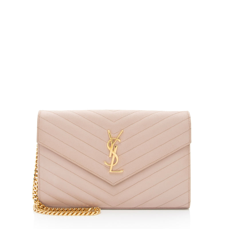 Saint Laurent Matelasse Grain de Poudre Monogram Chain Wallet SHF