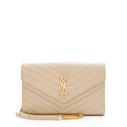 Saint Laurent Matelasse Grain de Poudre Monogram Chain Wallet (SHF-4h5maT)