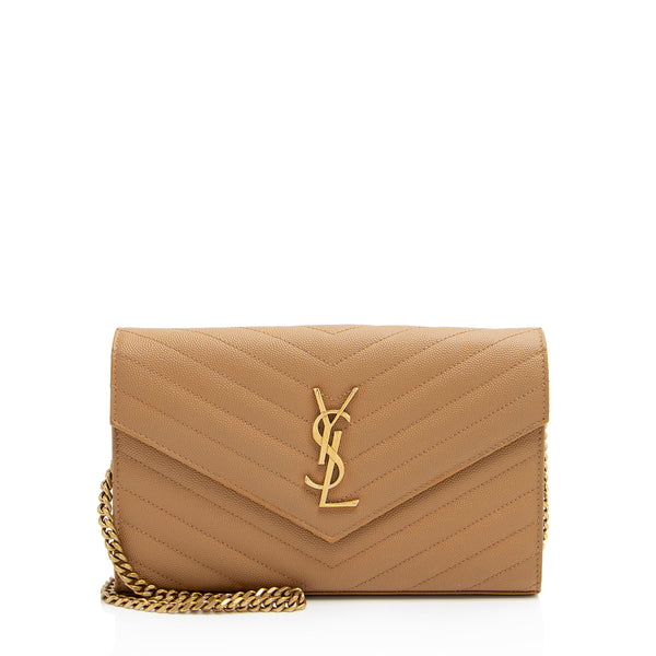 Saint Laurent Matelasse Grain de Poudre Monogram Chain Wallet (SHF-VGvD82)