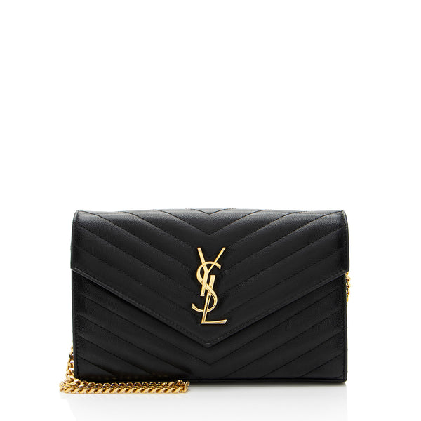 Saint Laurent Matelasse Grain de Poudre Monogram Chain Wallet (SHF-CtcP6l)