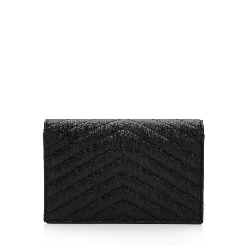 Envelope Quilted Pebbled Leather Wallet on a Chain