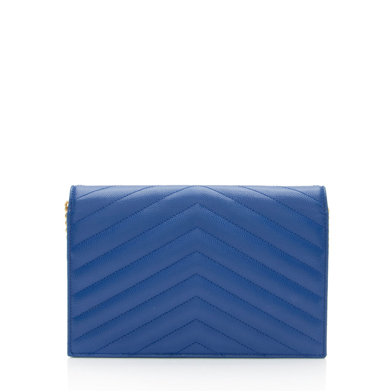 Saint Laurent Matelasse Grain de Poudre Monogram Envelope Chain Wallet (SHF-848BeC)