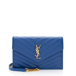 Saint Laurent Matelasse Grain de Poudre Monogram Envelope Chain Wallet (SHF-848BeC)