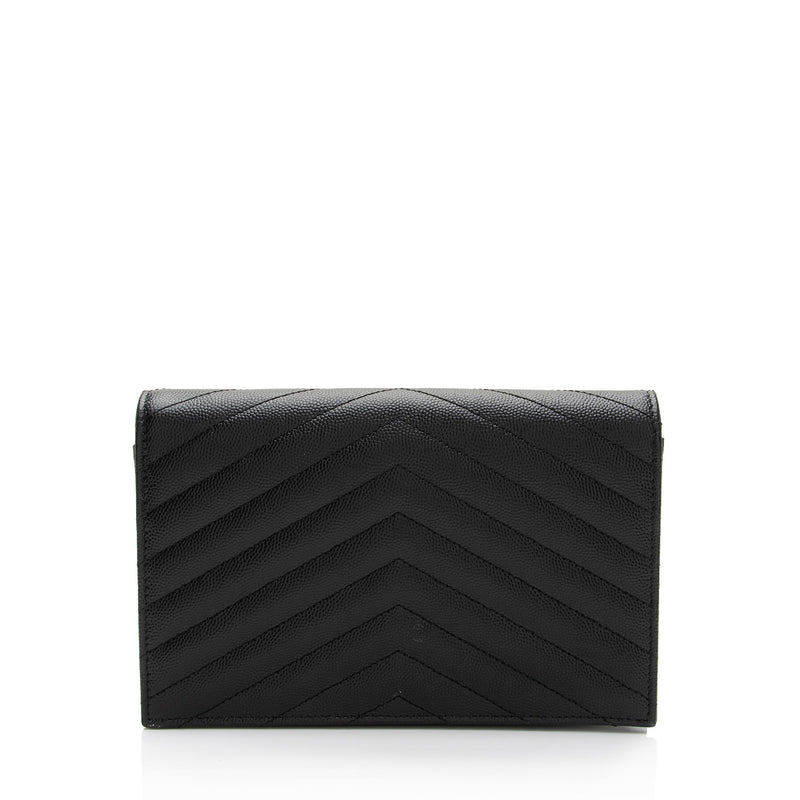 Saint Laurent Matelasse Grain de Poudre Monogram Envelope Chain Wallet (SHF-igJITM)