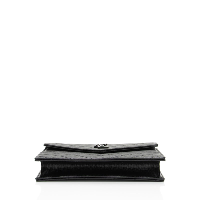 Saint Laurent Matelasse Grain de Poudre Monogram Envelope Chain Wallet (SHF-igJITM)