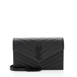 Saint Laurent Matelasse Grain de Poudre Monogram Envelope Chain Wallet (SHF-igJITM)