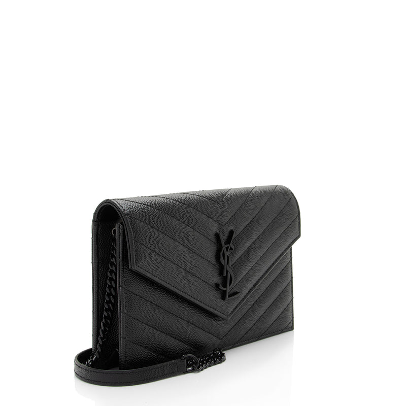 Saint Laurent Matelasse Grain de Poudre Monogram Envelope Chain Wallet (SHF-igJITM)