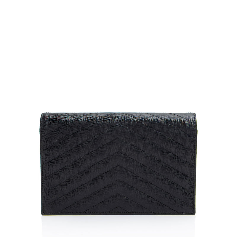 Saint Laurent Matelasse Grain de Poudre Monogram Envelope Chain Wallet (SHF-TV61tz)