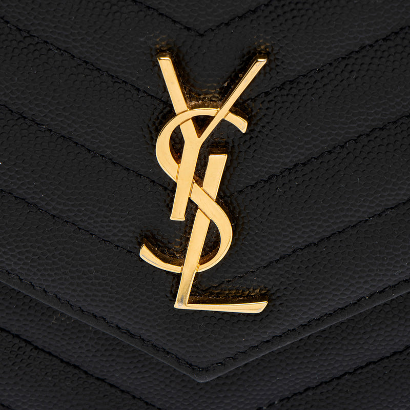 Saint Laurent Matelasse Grain de Poudre Monogram Envelope Chain Wallet (SHF-TV61tz)