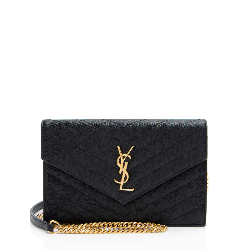 Saint Laurent Matelasse Grain de Poudre Monogram Envelope Chain Wallet (SHF-TV61tz)