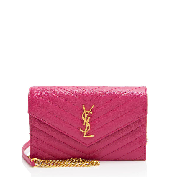 Saint Laurent Matelasse Grain de Poudre Monogram Envelope Chain Wallet (SHF-y7nVPq)