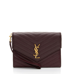 Saint Laurent Matelasse Grain de Poudre Monogram Envelope Pouch (SHF-lz1cXR)