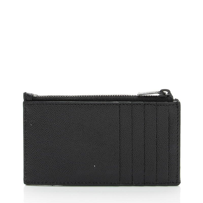 Saint Laurent Matelasse Grain de Poudre Monogram Fragments Zipper Card Case (SHF-sDlJPU)