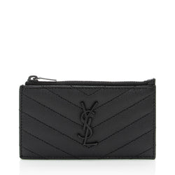 Saint Laurent Matelasse Grain de Poudre Monogram Fragments Zipper Card Case (SHF-sDlJPU)