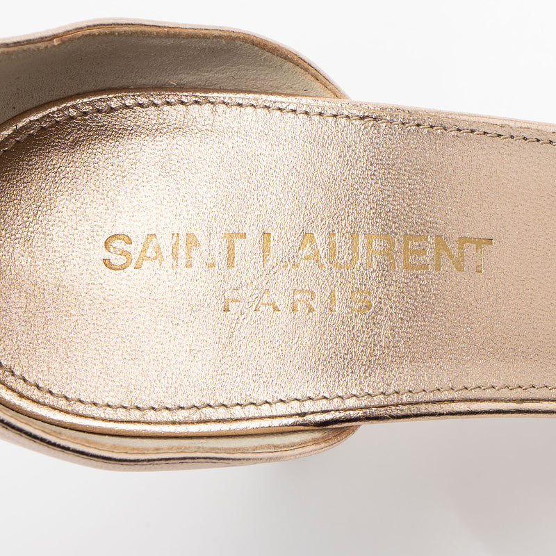 Saint Laurent Metallic Lambskin Amber Sandals - Size 8 / 38 (SHF-fnncon)